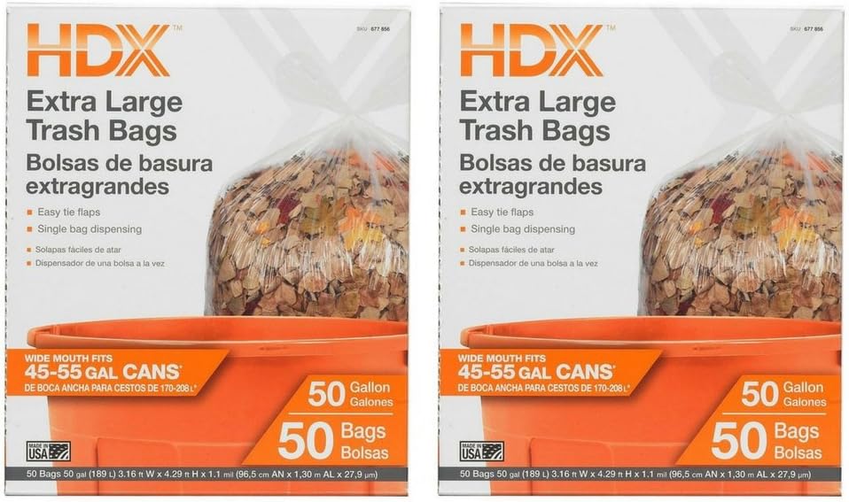 50 gal. Extra Large Clear Trash Bags (50Count) (2 pack