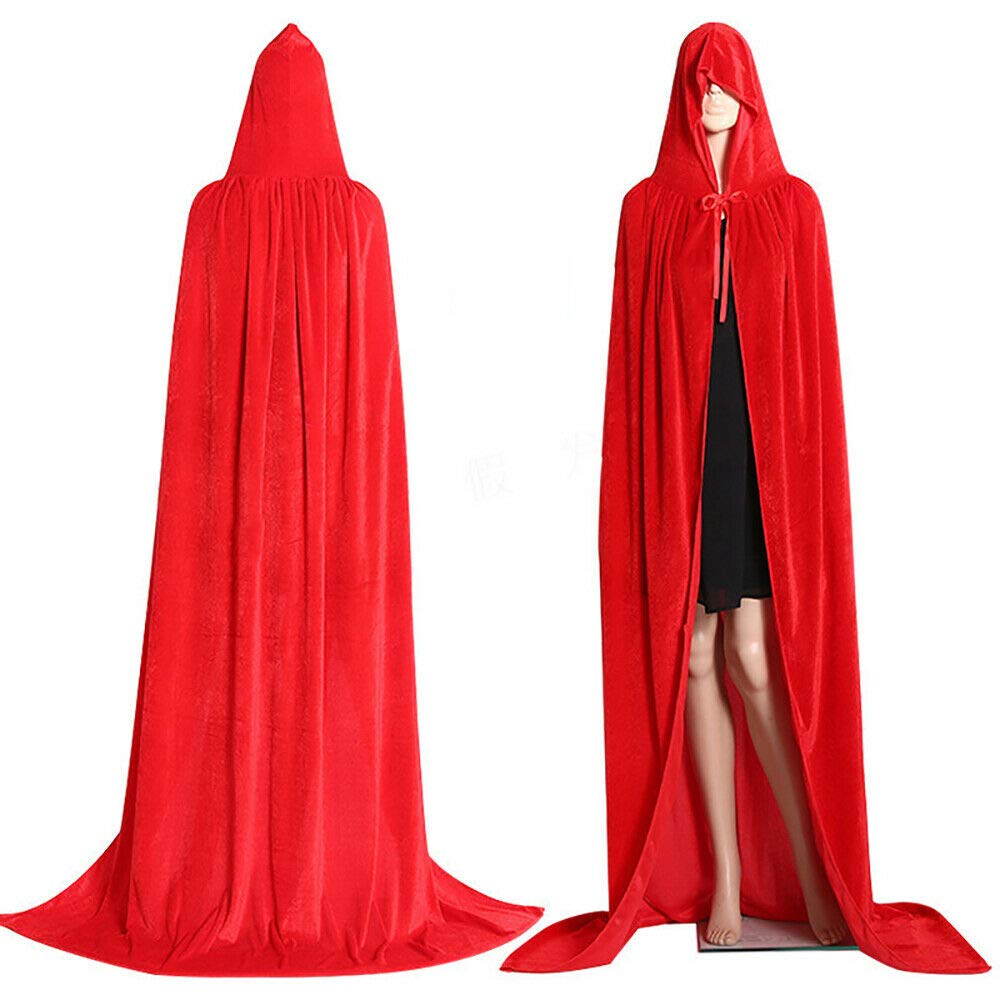 Edhomenn Unisex Hooded Cloak Full Length Velvet Cape for Women Man Casual Long Robe for Halloween Costume Cosplay Outifts (01 Red, One Size)