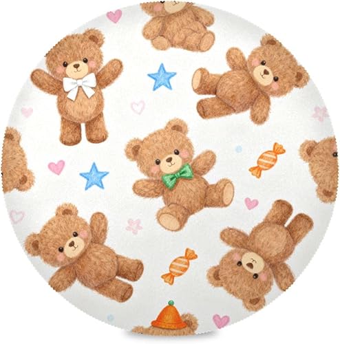 Cartoon Cute Brown Teddy Bear Round Jute placemats placemat with Plate Set of 4 15x15 in manteles para mesa