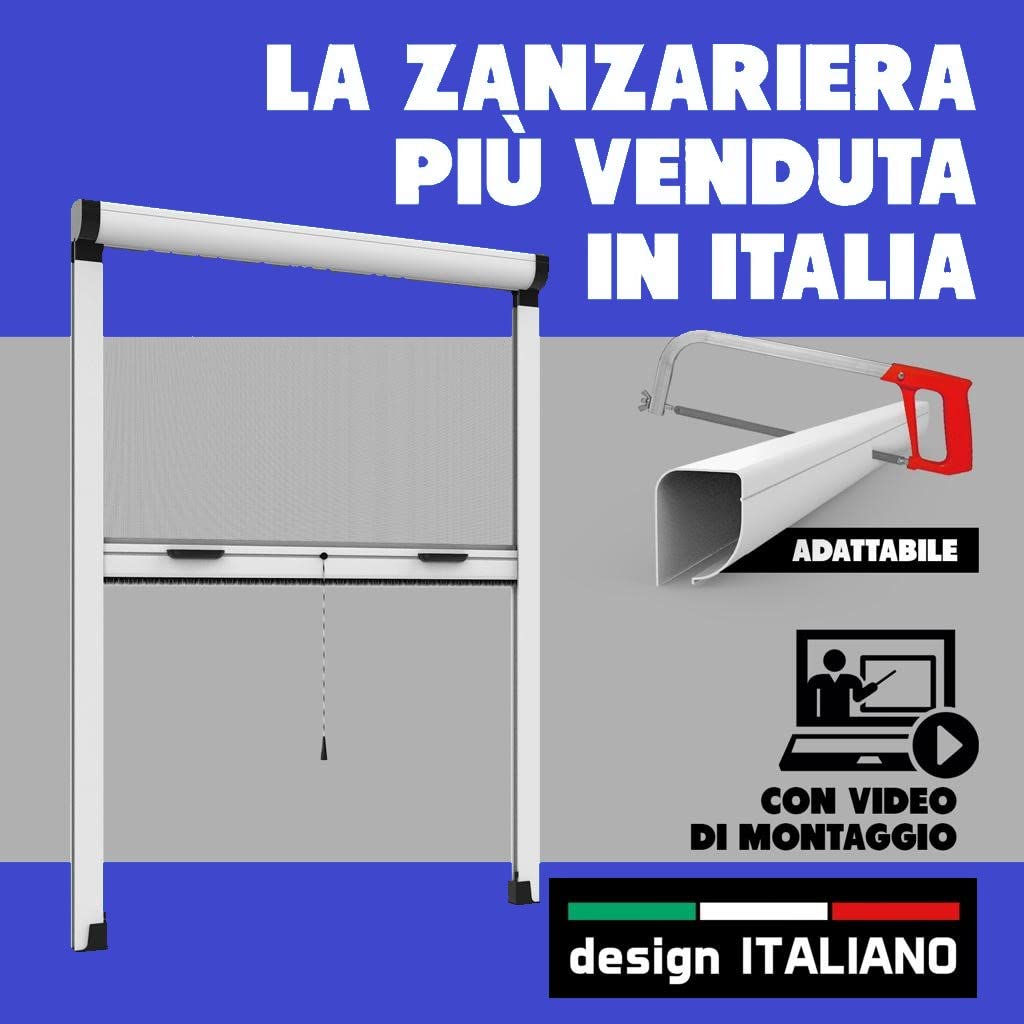 Zanzariera a Molla riducibile per finestre con frizione in kit fai da te Vari Colori (160x160, Bianco)