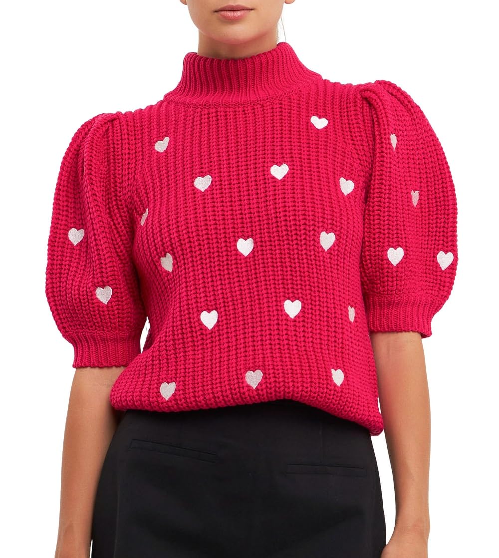 lordree Women Puff Short Sleeve Sweater Cute Mock Neck Knit Pullover Shirt Heart Knit Sweater Vest Y2k Aesthetic Tank Top-picture-47