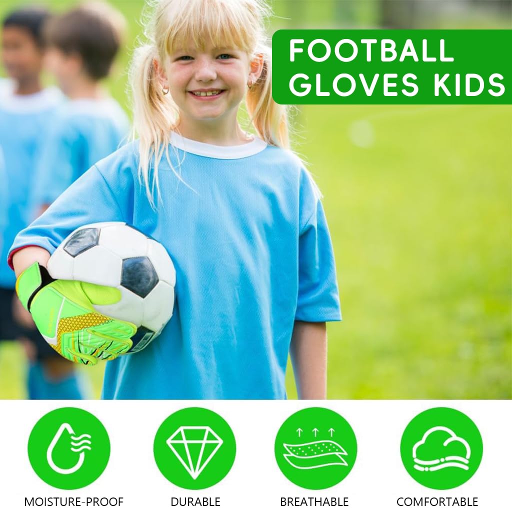 PROBEROS Football Goalkeeper Gloves, Latex Palm, Wrist Strap, Green Size 7 3