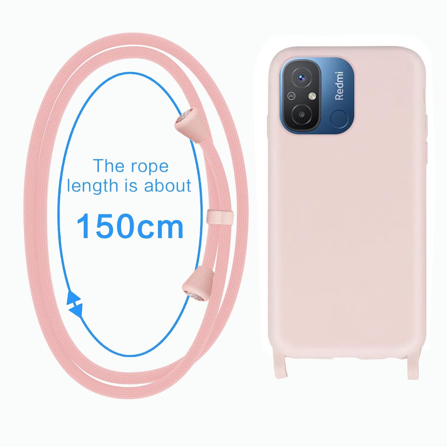 Oelrstfe Cover con Cordino per Xiaomi Redmi 12C 4G 6.71, Custodia con Corda Regolabile Girocollo Collana Tracolla Laccio, Trasparente Silicone Antiurto Cellulare Protettiva Bumper Case, Pale Purple
