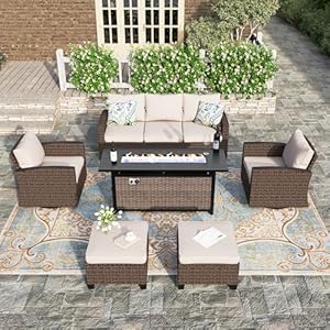 Herashousepatiofurnituresetoutdoorswivelrockerglidechairswith56firepittablewickerpatiosofaconversationsetforbackyarddeckbeige Urban Country Home Decor Heras house patio furniture set outdoor swivel rocker glide chairs with 56 fire pit table wicker patio sofa conversation set for backyard deck beige urban country home decor