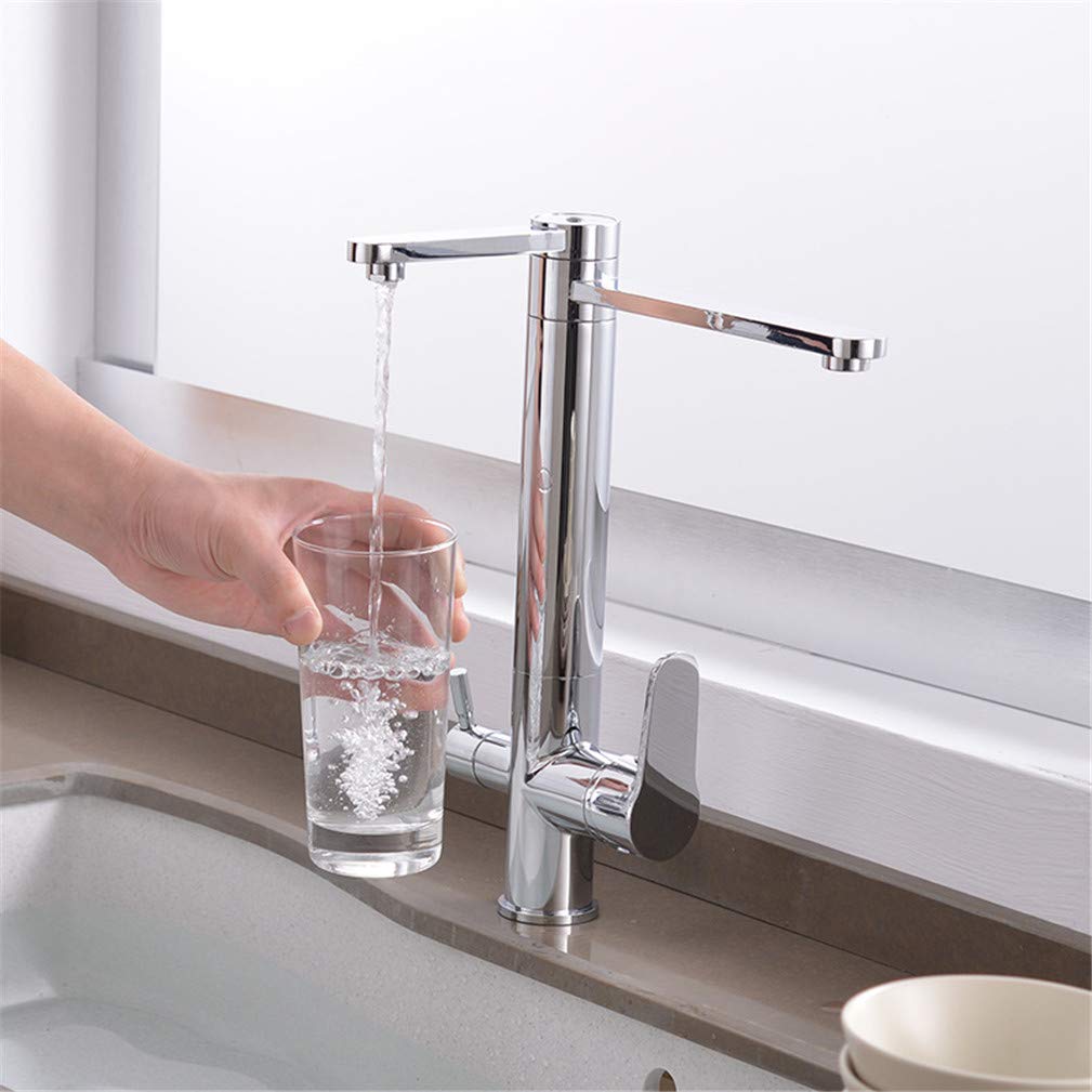 BHFPFZA QTANZIQI 3-Way Kitchen Faucet with Drinking Water Filter 360° Swivel Dual Handle Mixer Tap Ch Deck Mounted Sink C with Aerator for Clean Water