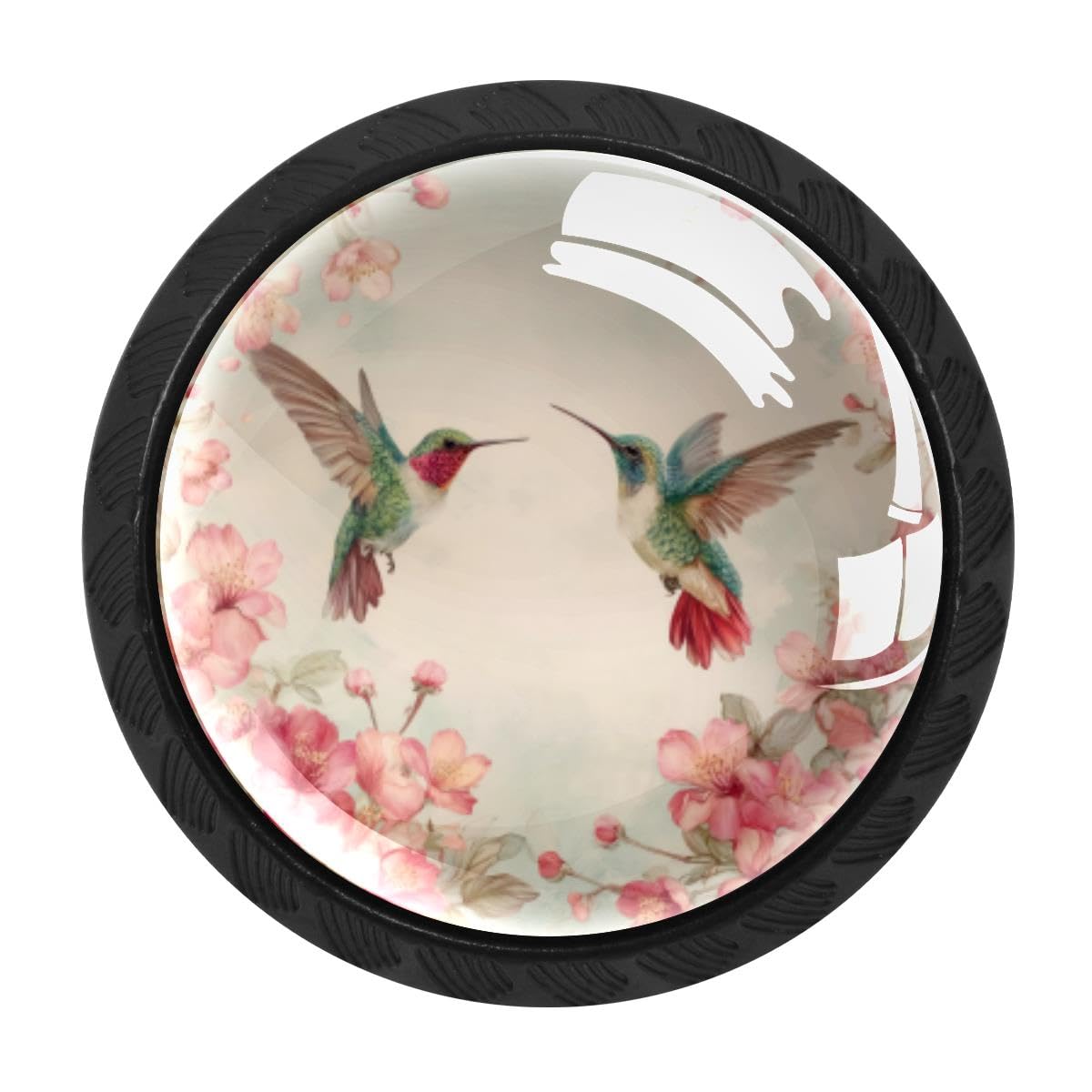 HEOEH 4 PCS Cabinet Knobs, Hummingbird Flower Drawer Knobs Dresser Handles