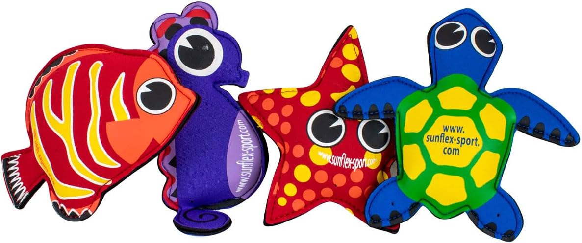 Sunflex Splash Puppies - Floating Neoprene Water Toy Set of Four - Waterproof and UV Resistant Pool Toy - 2 Different Packs of Four - Colorful Swimming Water Animals for Kids