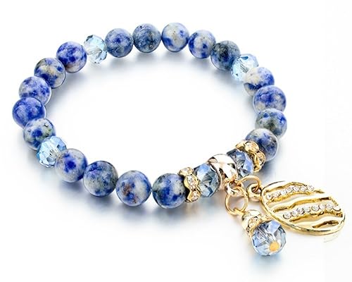 Hot And Bold Certified Natural Gem Semi-Precious Stones and Gold Plated Dangling Charm Rope Bracelet for Men and Women (Blue)