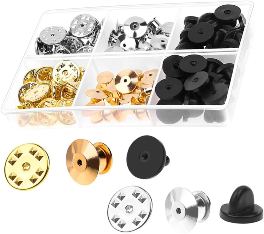 84pcs Replaceable Pin Backs Metal Pin Holder Tie Tack Name Tag Flat Round Clasp