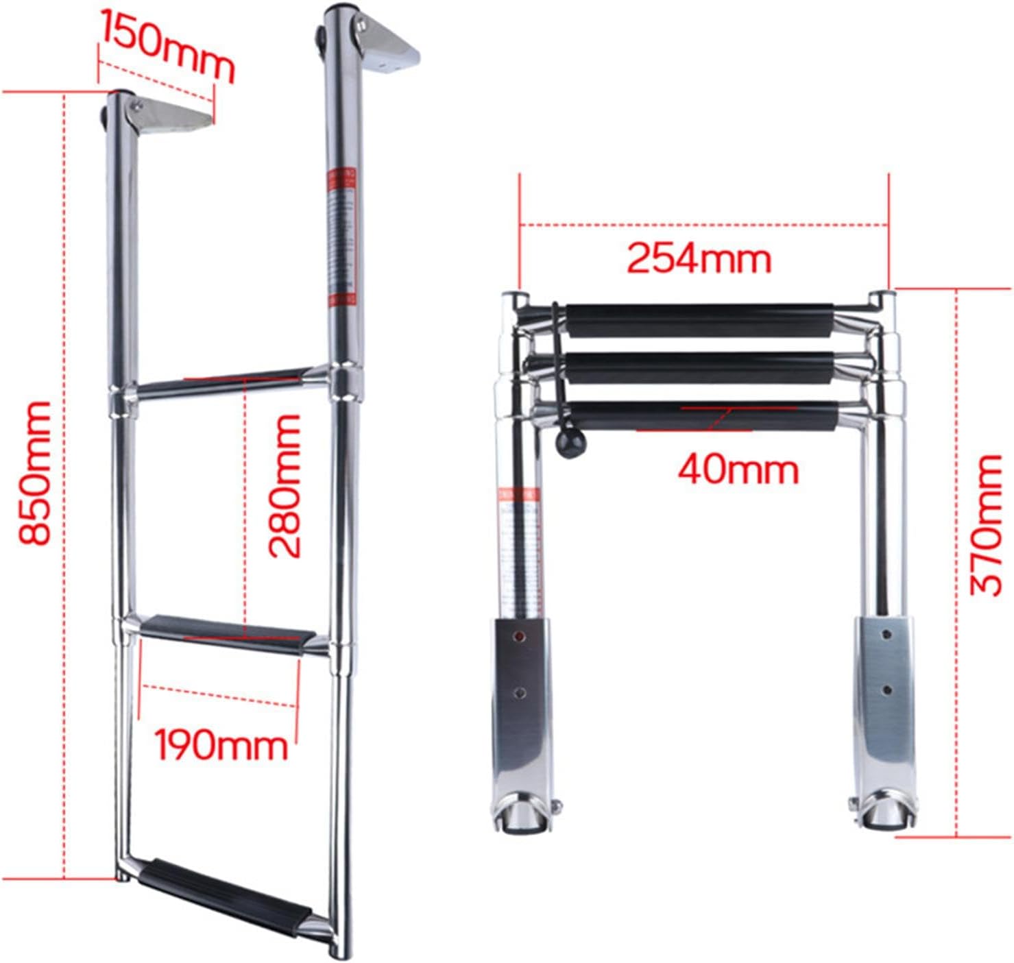Telescoping Pontoon Boat Ladder Boarding Ladder Removable Folding Ladder Ladder for Speedboat, Yacht, Camper RV, 3 Steps(3 Steps)