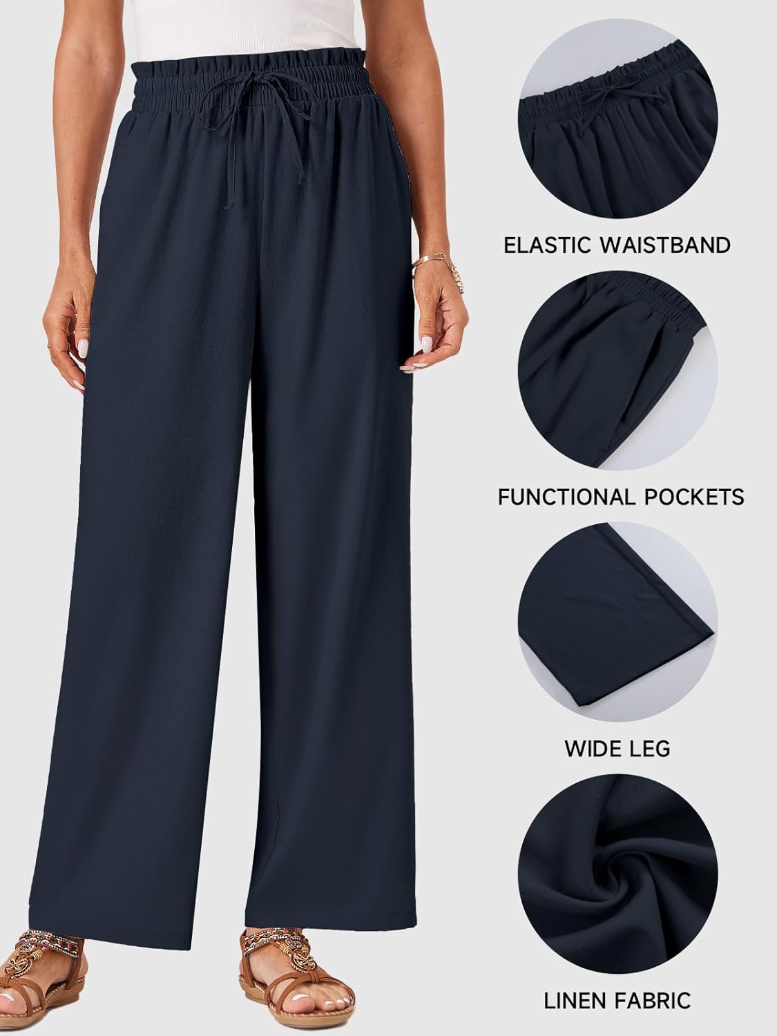 Womens Palazzo Pants Wide Leg High Waist Flowy 2026 Casual Summer Linen Beach Loose Comfy Boho Pants with Pockets - Image 5
