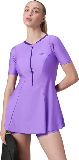 Speedo Women's Enduraflex Closedback Sleeved Swimdress with Boyleg Swimming Costume | Chlorine Resistance | UPF 40+ Sun Pr...