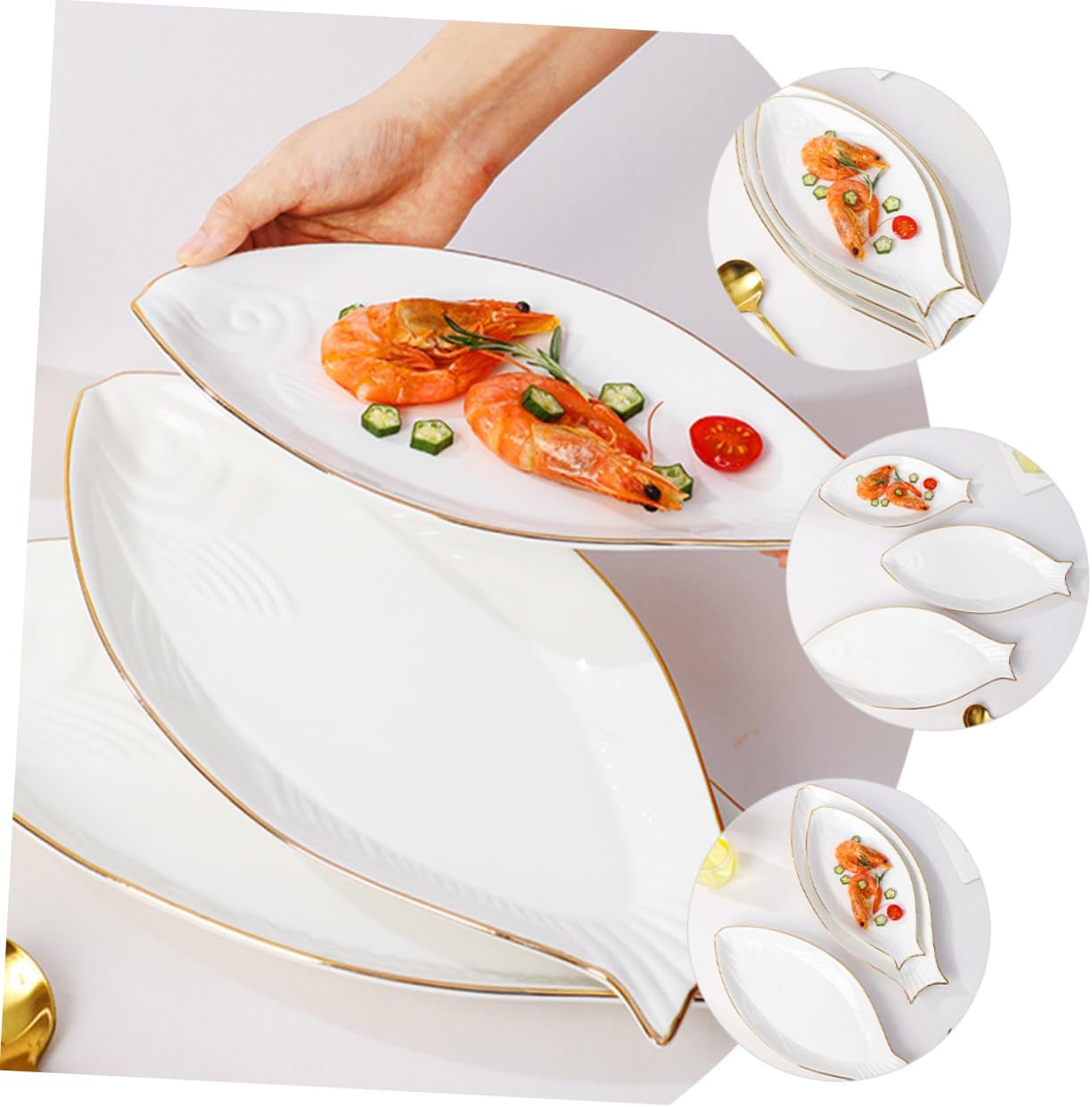 Amosfun Ceramic Fish Plate Gold Trim Decorative Fish Shaped Dish Serving Tray for Appetizers and Snacks Elegant Tableware for Parties Banquets and Home Use