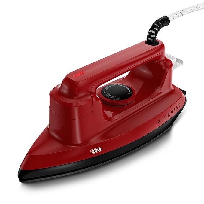 GM G-Cruise Dry Iron with Thermostat Control – Quick and Easy Wrinkle Removal for Clothes, Linens, and Other Fabrics | 1000 Watt Dry Iron With Dual Layer German Technology Non-Stick Coating – Red at Rs. 599