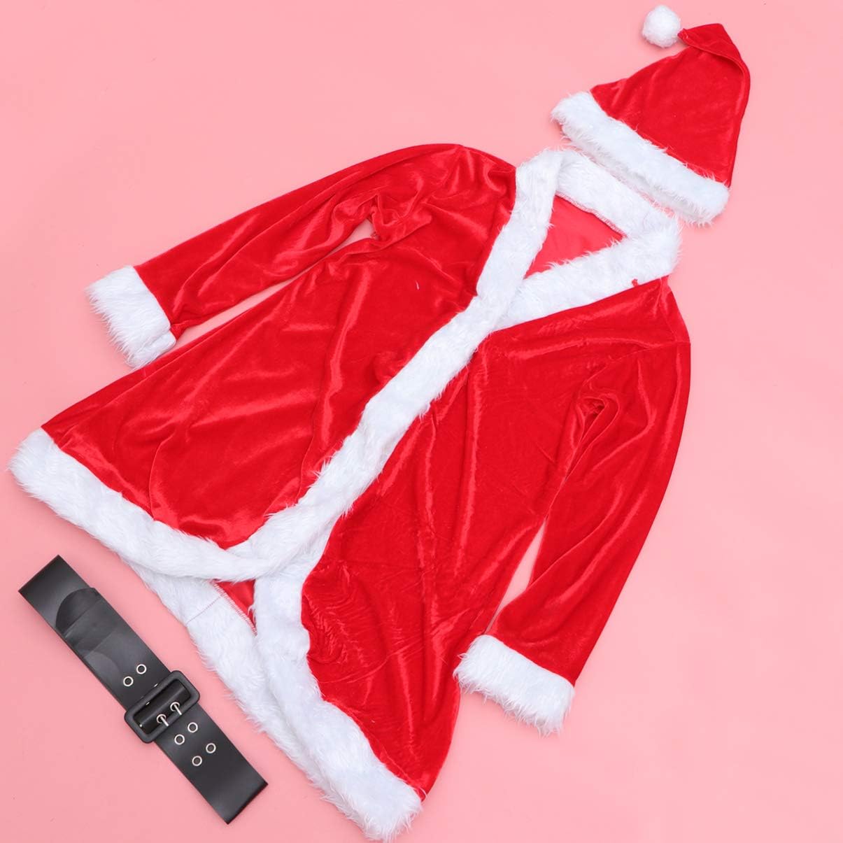 Women Christmas Costume Set:Comfortable Velvet Dress with Belt Hat Red Santa Claus Suits Fun Christmas Role-Playing For Women Girl Cosplay - Image 9