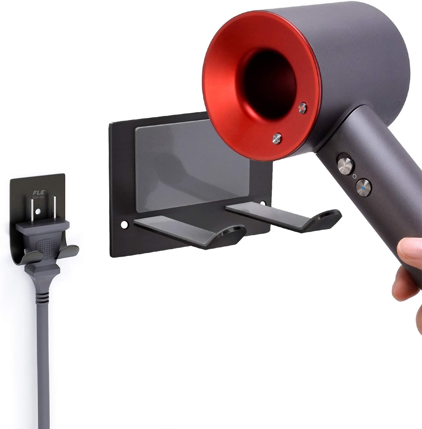 FLE Blow Dryer Holder Wall Mounted Fit for Hair Dryers Black and Gray