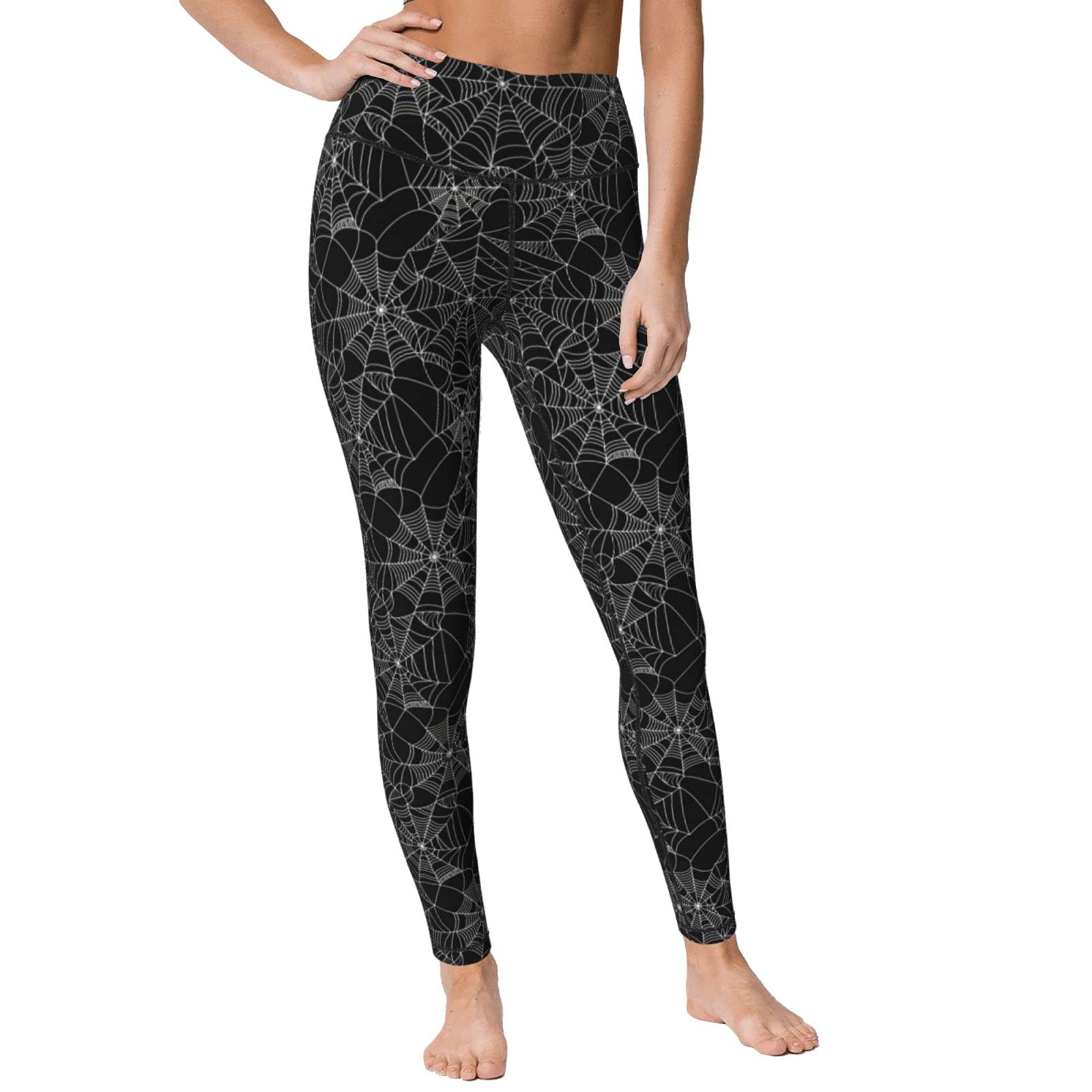Ykklima Women High Waisted Leggings Halloween Black Spiderweb Pattern Yoga Pants Tummy Control for Running Sports