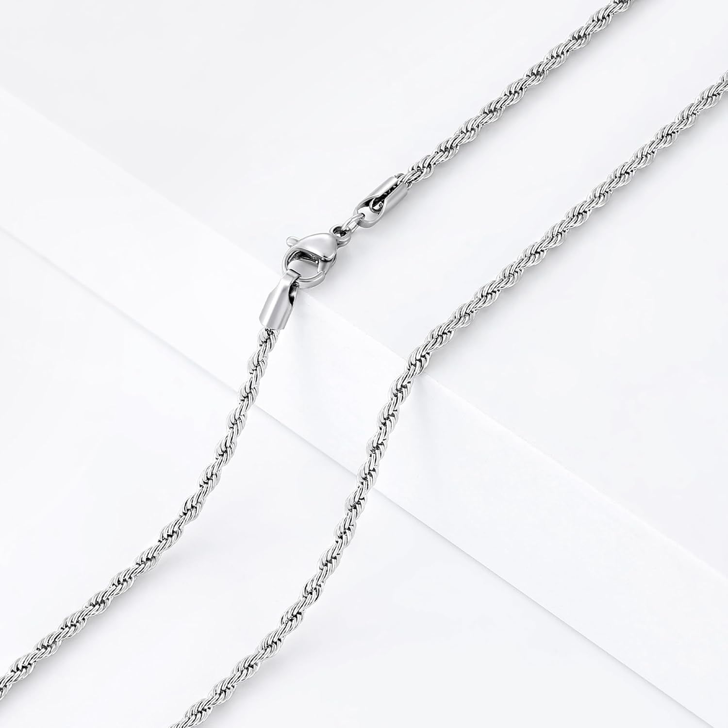 sovesi Mens Rope Chain Necklace, Hypoallergenic Stainless Steel Twisted Chain for Men, Silver Tone 2.5/3mm Width, 16-28 Inch Length - Image 6