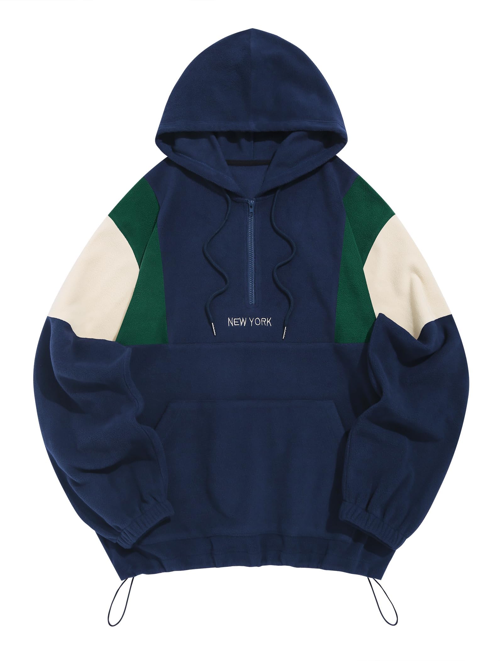 ZAFUL Sudadera con capucha para hombre, diseño de bloques de color, con bordado de forro polar mullido, media cremallera, unisex