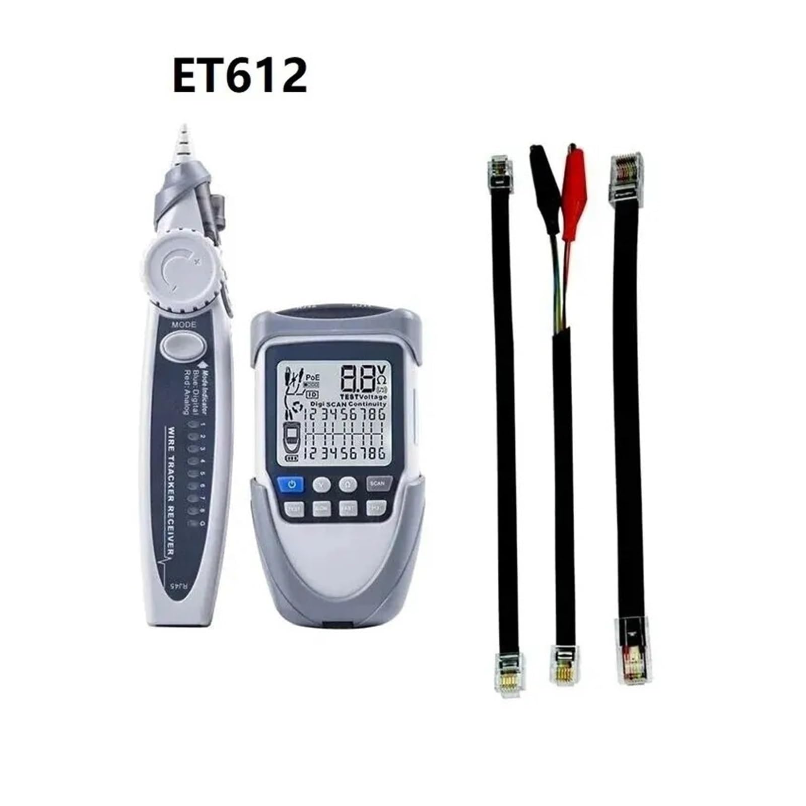 Probador de Cables de Red Probador De Cable De Red, Buscador De Línea LAN, Prueba PoE, Rastreo De Cable Digitalizado, Punto De Interrupción, Comprobación De Cable Ethernet Fácil de Leer(ET612)