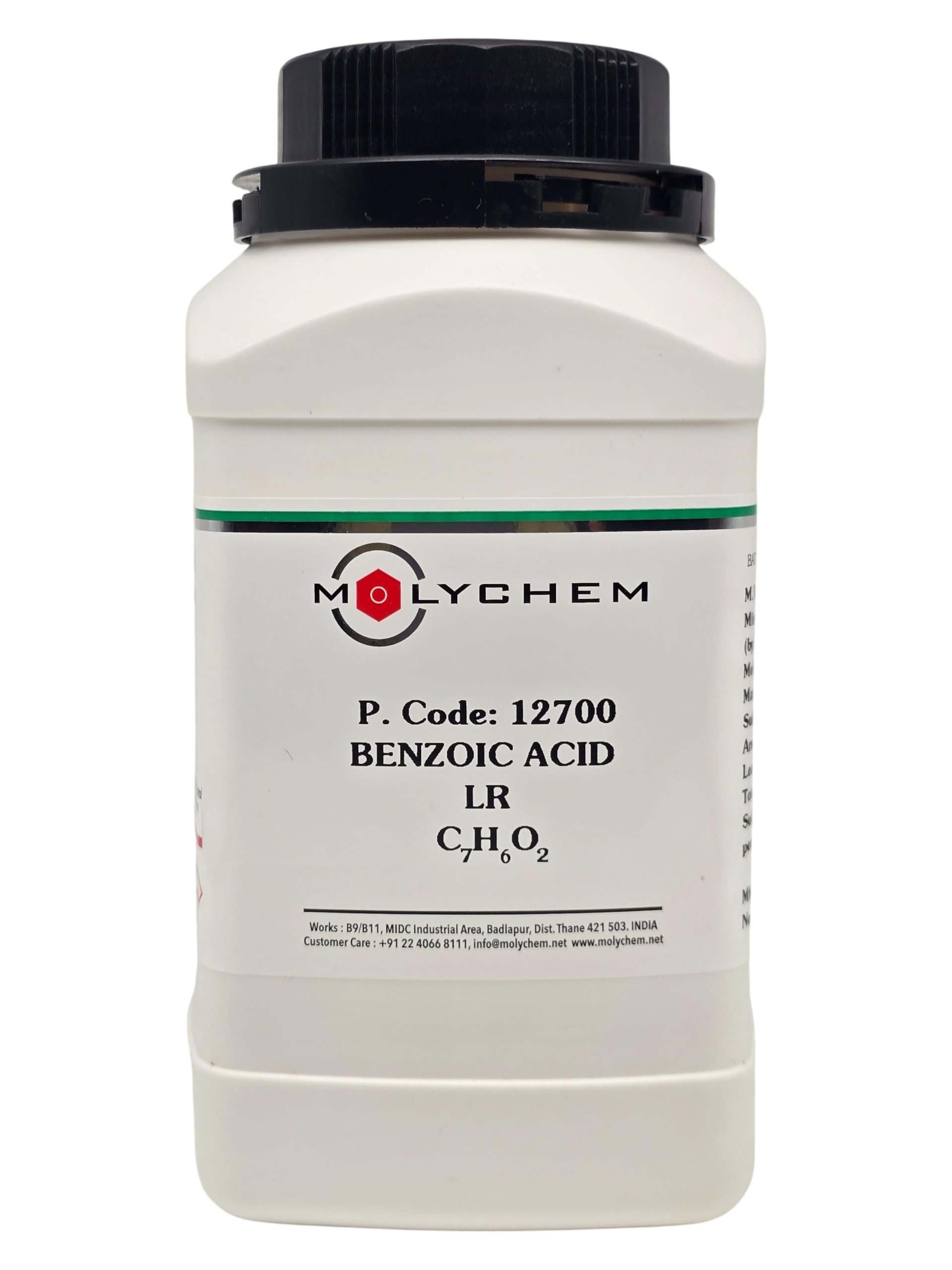MOLYCHEM Benzoic Acid Purity 99.5%, 500Gm, CAS NO 65-85-0, Molecular Formula : C7H6O2/Molecular Weight : 122.12, Shelf Life : 60 Months for laboratory and industrial use-image-9