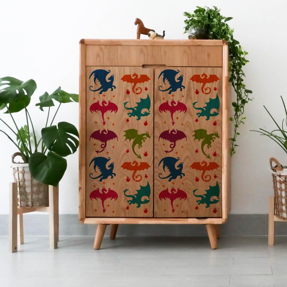 FINGERINSPIRE Pochoir De Peinture Mignon Petit Dragon De Feu 30x30cm Réutilisable Modèle De Dessin De Dragon Mignon Bricolage Bébé Dragon Pochoir Pour