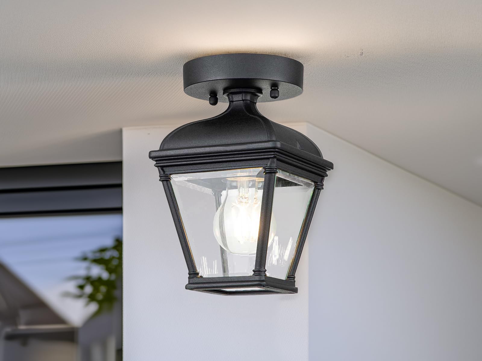Außen Deckenleuchte im Landhausstil, Laterne mit Echtglas Höhe 22,5cm