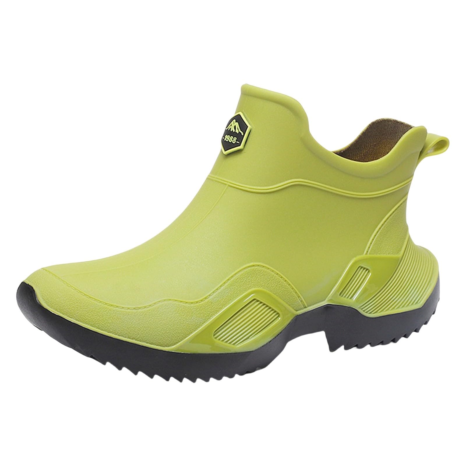 Męskie buty przeciwdeszczowe do kostek, wodoodporne, krótkie kalosze z rzeźbioną podeszwą, obuwie na platformie do modnych wędrówek po mieście, ZIELONY, 40 EU