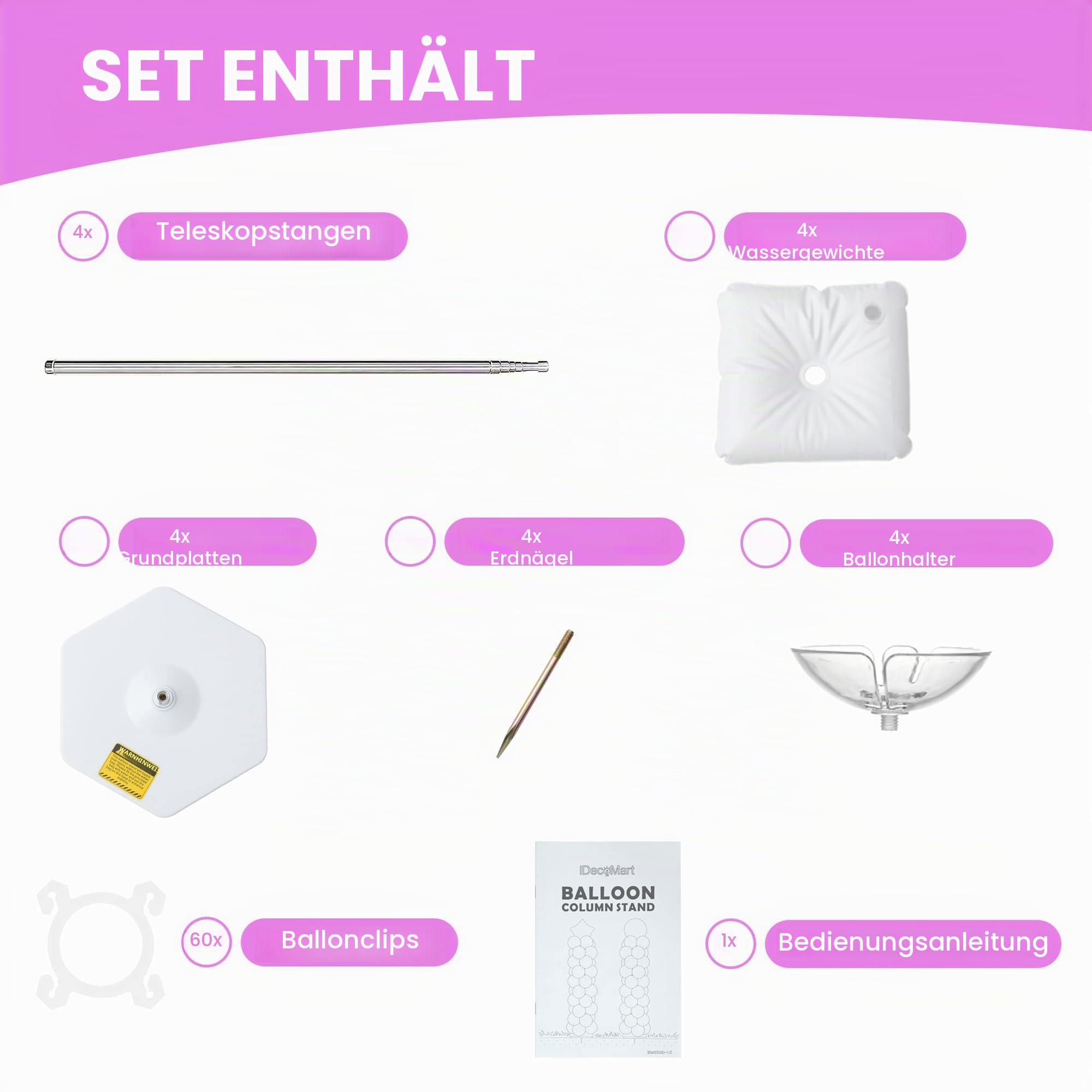 Ballonsäulenständer höhenverstellbar von 50 cm bis 2 m, Set mit 4 Stück | Ballonturm für Hochzeit, Geburtstag, Abschlussfeier, Baby Shower, Abschlussball Party Ballondekoration, Wiederverwendbares