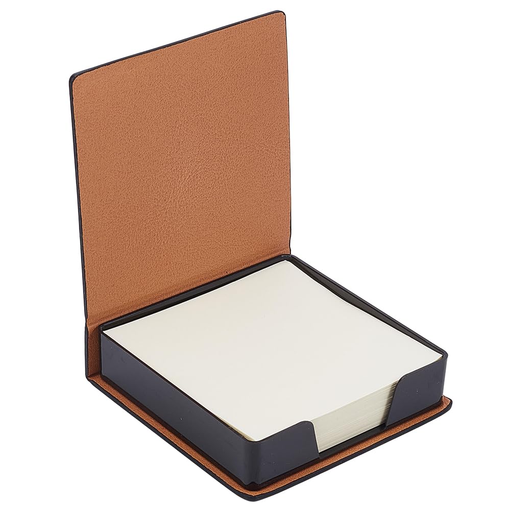 CALFOVERA 10.6 x 10.2cm PU Leather Sticky Notes Holder Pads Dispenser with 160PCS Papers Business Card Storage Case Painting Memo Pad Note Box Organizer for Desk Home Office Books Notebook(Black)