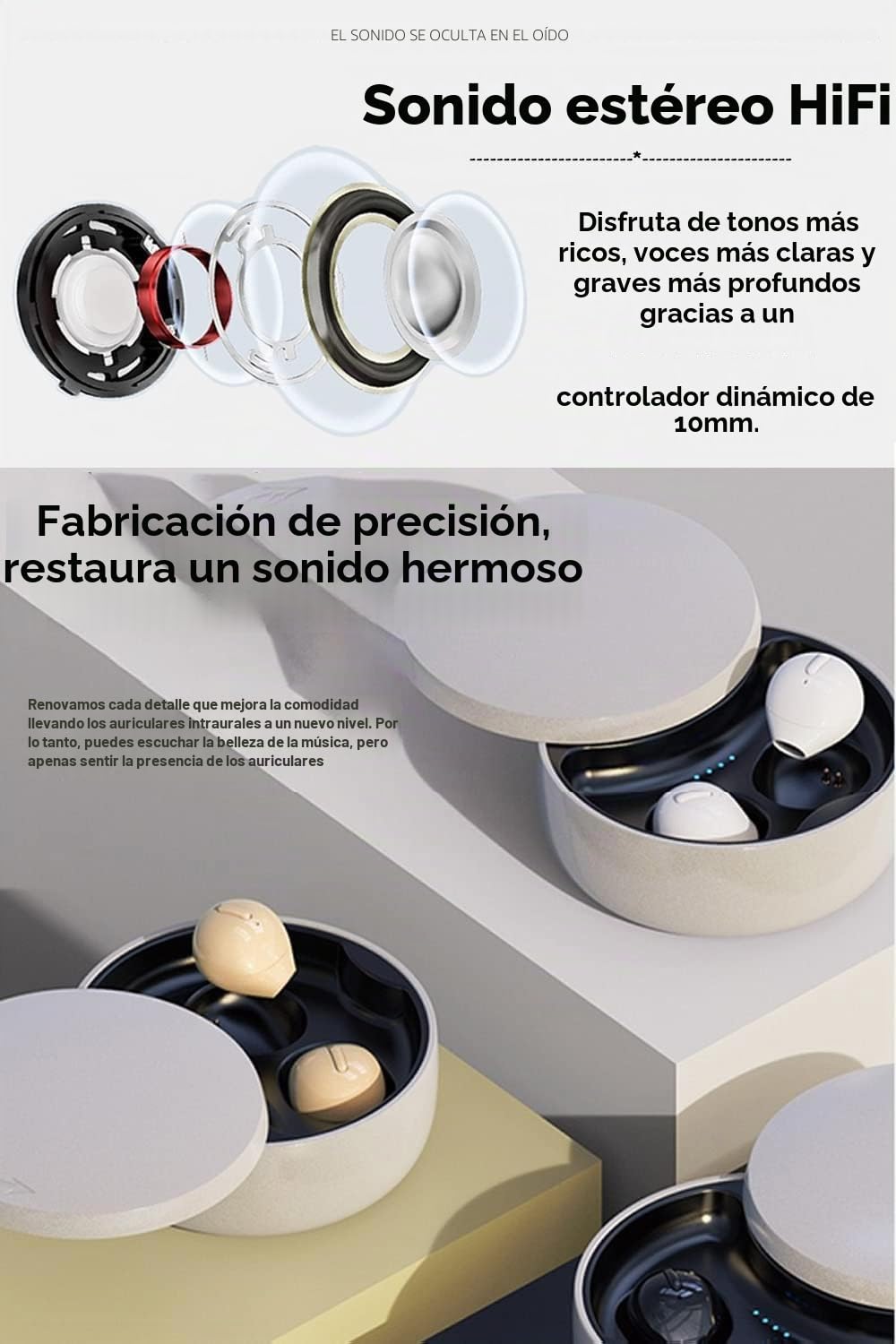 Auriculares Bluetooth 5.0 inalámbricos para Coche, con Caja de Carga de 260 mAh, Mayor Comodidad (X21S Nude)