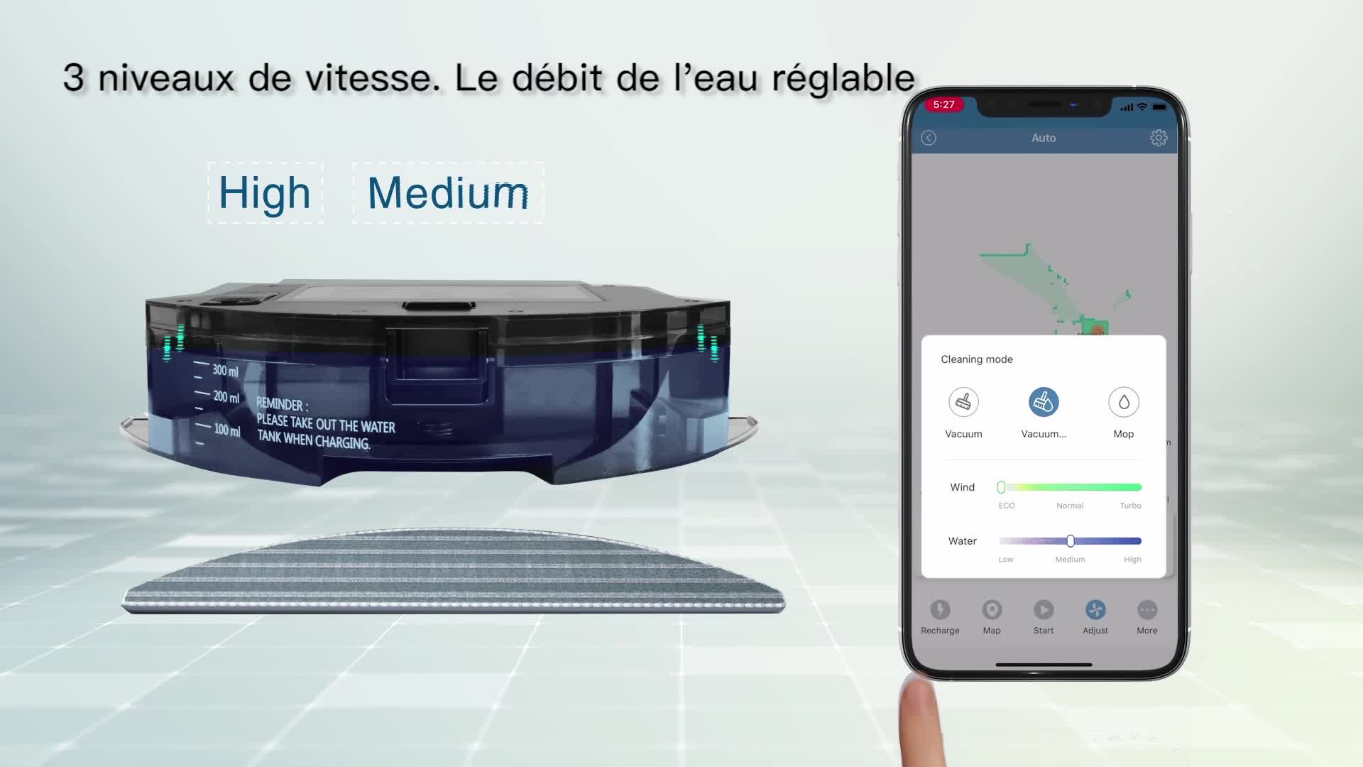 Ultenic D5s Pro Robot Aspirateur Laveur 3000PA 2 en 1, 150min d