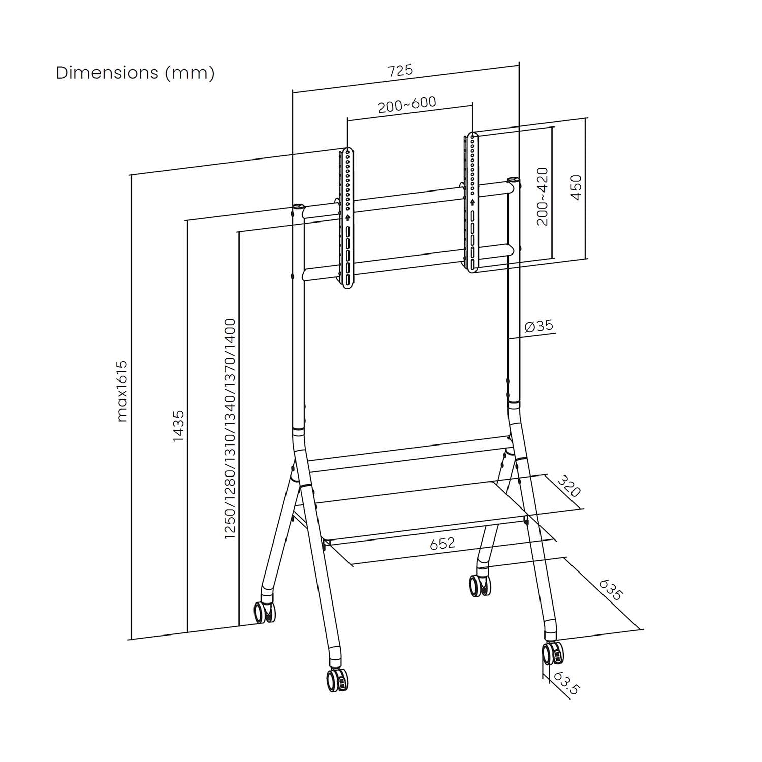 AISENS - FT86FE-329 - Soporte DE Suelo Eco con Rueda, 1 Bandeja para Pantalla INTERACTIVA/TV 80KG DE 37-86, Negro