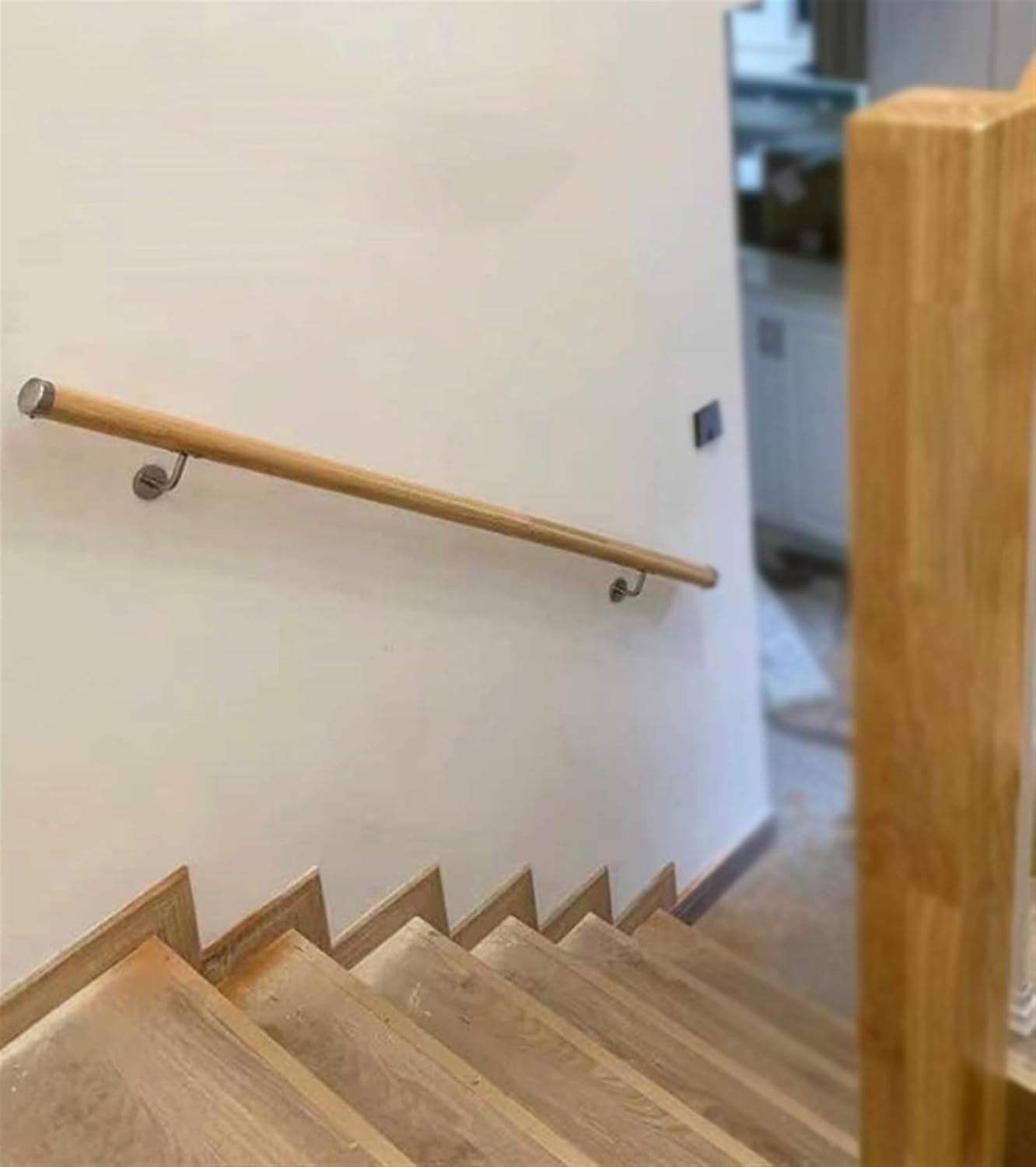 AVLLSO Indoor Stair Handrail Handrails for Wall Mount for Porch&Deck, Round Non-Slip Handle Grab Bar with Fittings(2.4m(7.8ft))