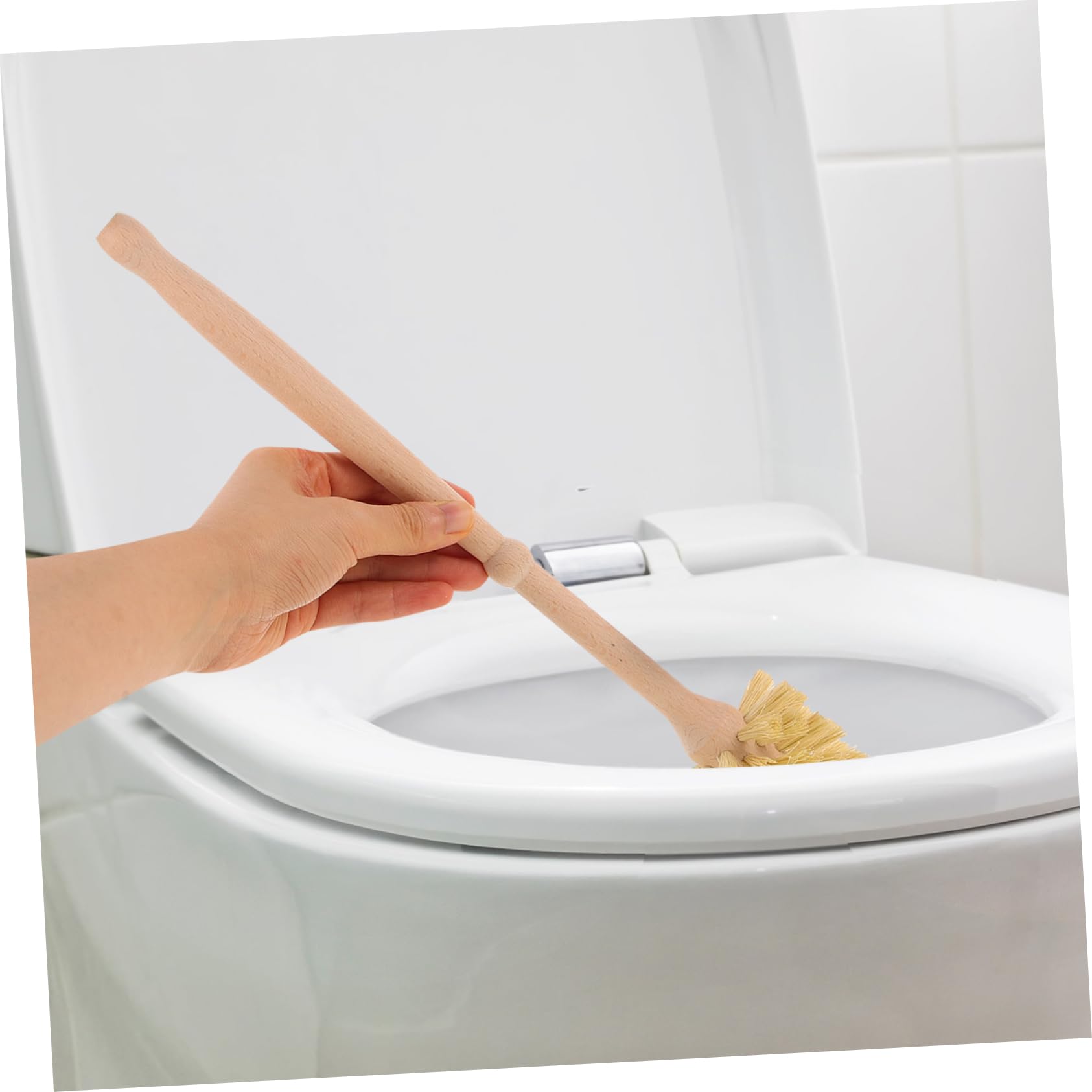 Cepillo de Limpieza para Inodoro con Base de Madera y Cerámica, 1 Juego
