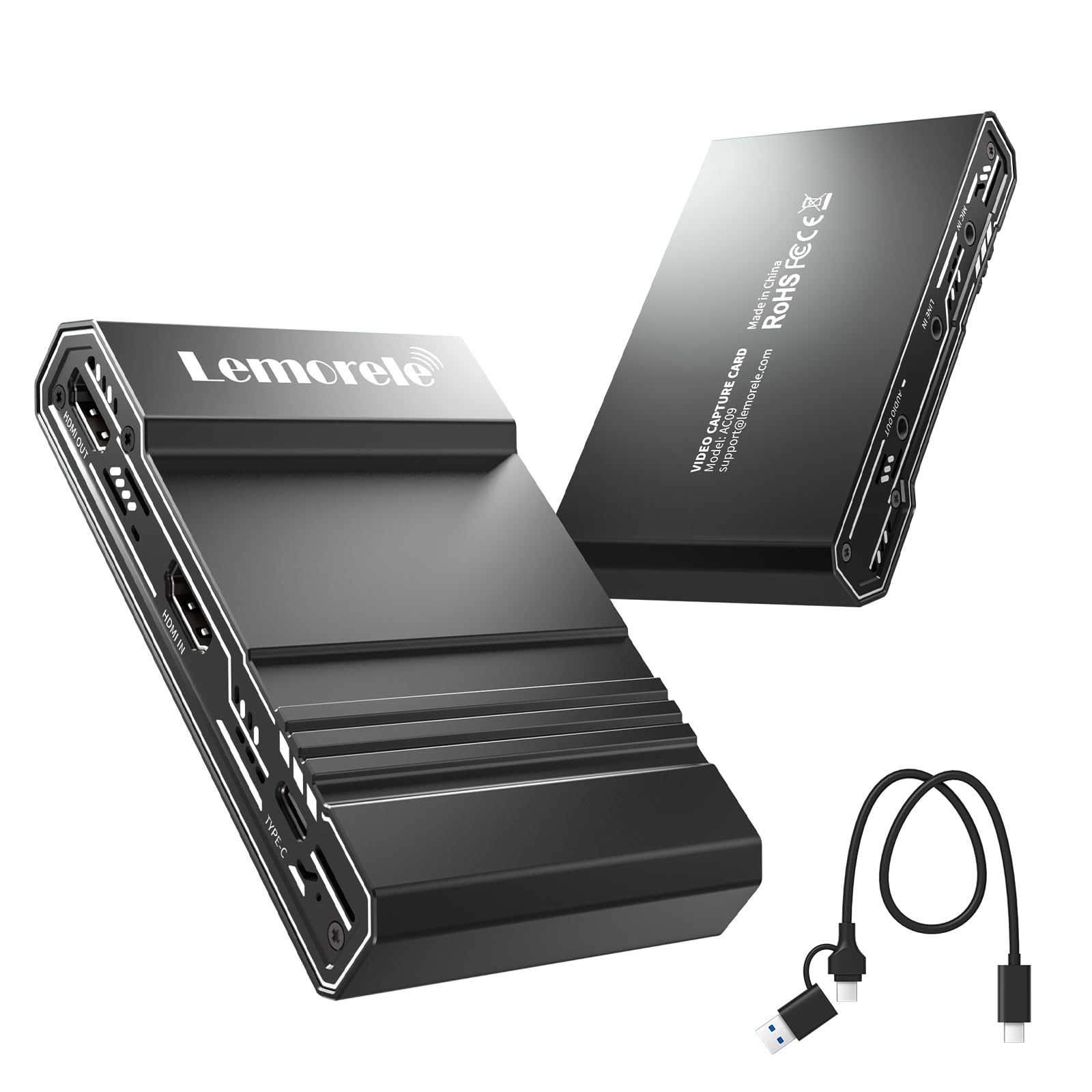 Lemorele Video Capture Card,4K 60fps Ultra-Low Latency Output, USB-C（Capture） with Mic/Line Input Audio Interfaces, It is Compatible with Switch, PS4, PS5, Laptops, Phone, PCs, and Macs