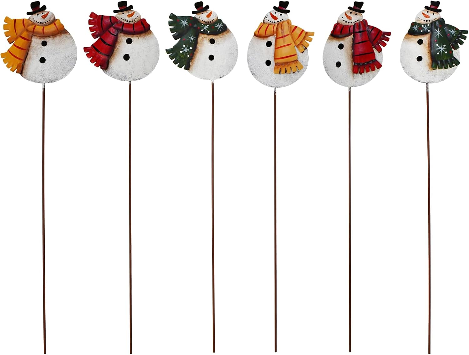 16"H Snowman Christmas Decorations Outdoor Yard Signs, 6Pcs Rustic Metal Snowman Garden Stake Lawn Ornaments Xmas Yard Decor for Winter Holiday Christmas Outside Yard Lawn Planter Flower Pot Decor