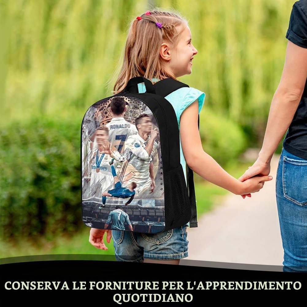 Football Zaino Bambino, Borsa delle Stelle del Calcio, Zaino Per Bambini, 3D Stampato Cartone Animato Zainetti, Adatta ai Tifosi di Calcio e ai Ragazzi (40 * 30 * 13cm)