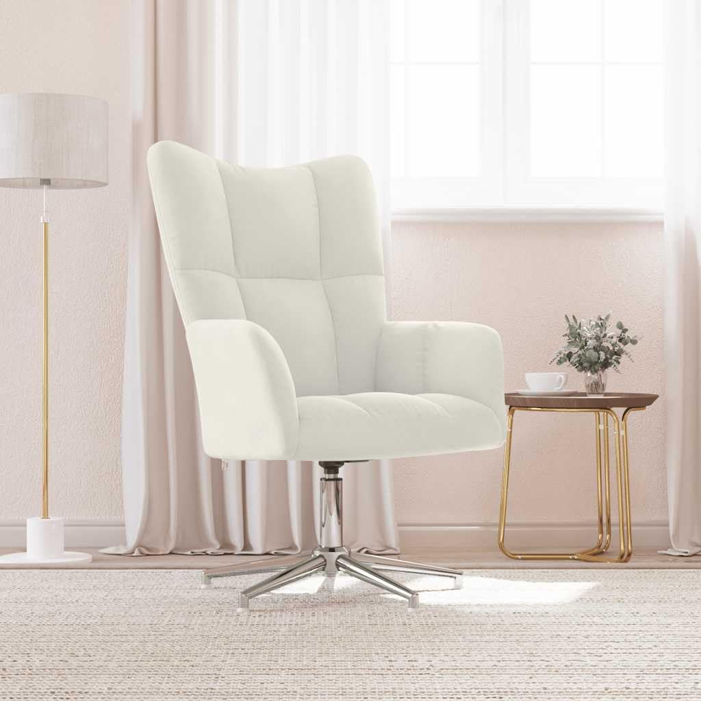 Sillón Relax, Terciopelo Blanco Crema, Sillón Giratorio con Marco de Acero, Cómodo Sillón de Lectura para Dormitorio, 62 x 68 x 91 cm