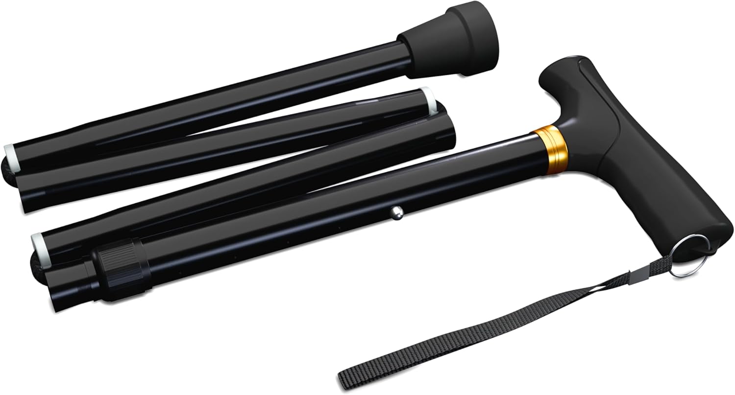  Teleskop-Gehstock, Spazierstock, stabil, faltbar, höhenverstellbar, rutschfest, komfortabel, nur 420 Gramm, max. 136 Kg, Reise-Gehstock, 48748, Schwarz