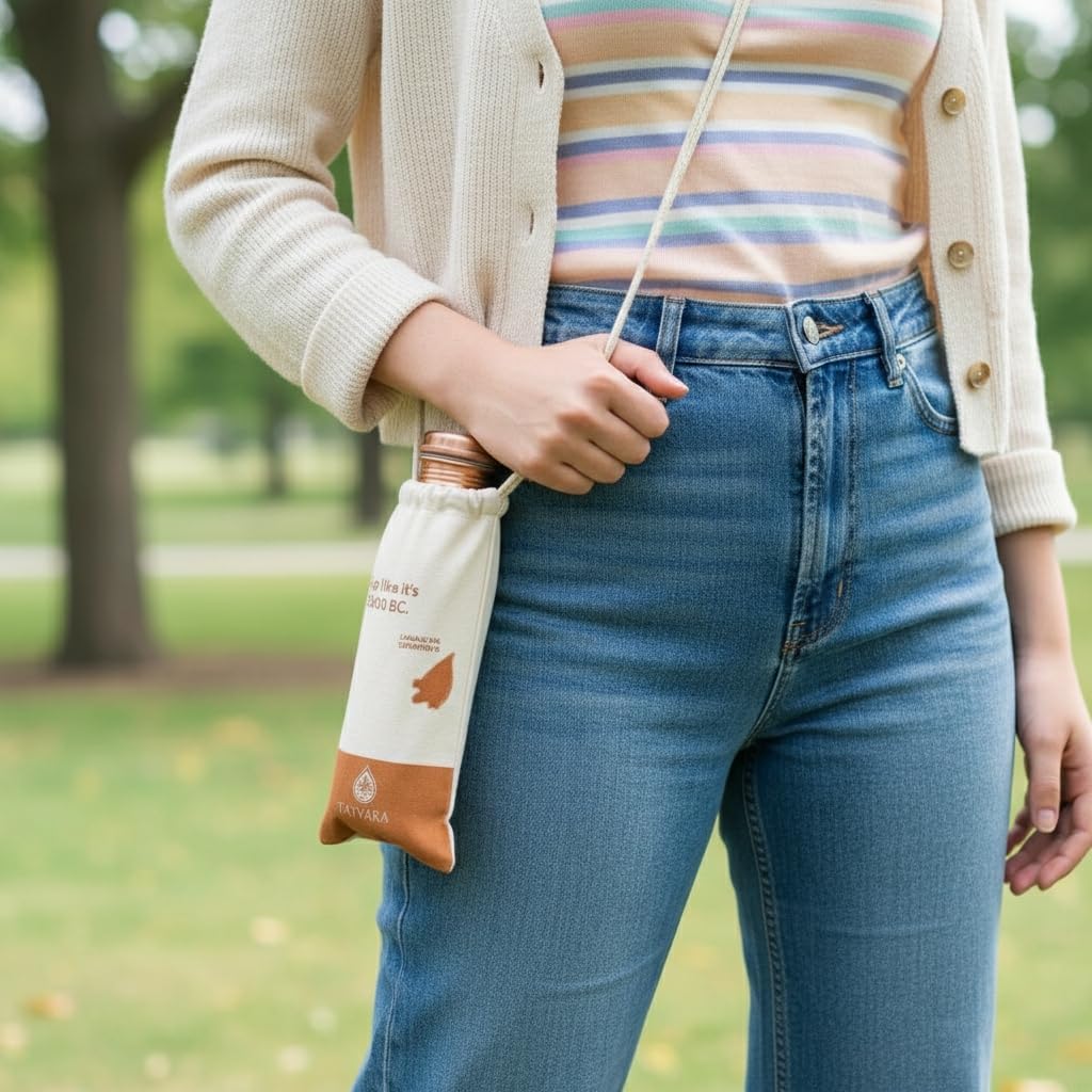 Pure Copper Water Bottle (34 oz), 100% Handmade Ayurvedic Drinking Water Bottle with Leak-Proof Lid, Includes Cleaning Brush & Gift Pouch, BPA-Free Rustic Hammered Copper Bottle - Image 3