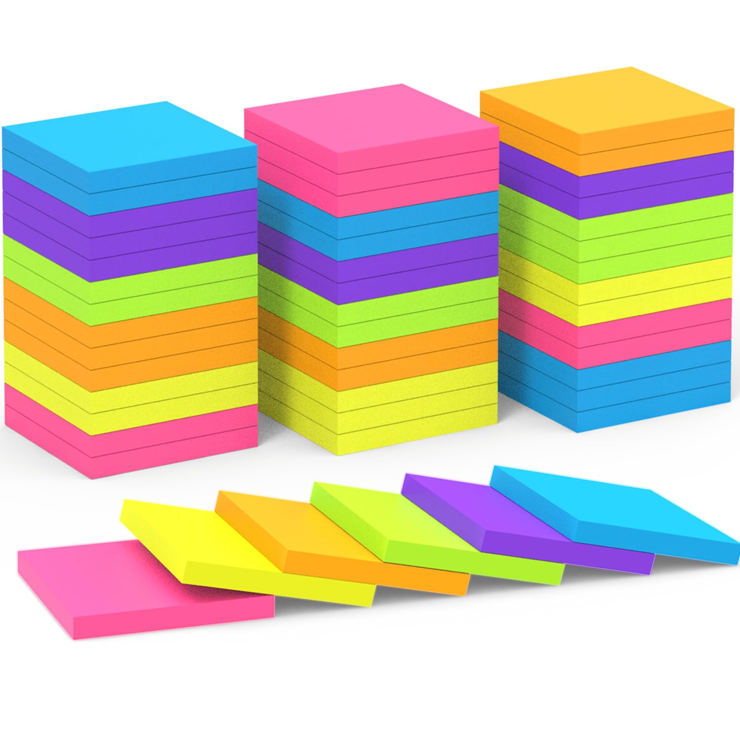WeLiu Sticky Notes 3x3 Inch (48 Pads) Bright Colors Self-Stick Memo Pads, Thick Paper Easy to Stick & Remove