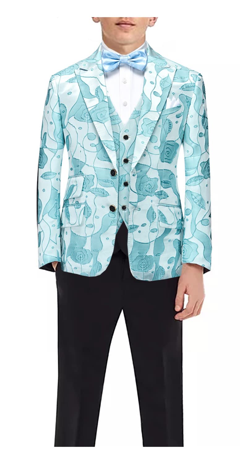 Gwenhwyfar Boys 4 Pieces Suits Slim Fit Outfits Vest Sets Blue Formal Dresswear for Boy