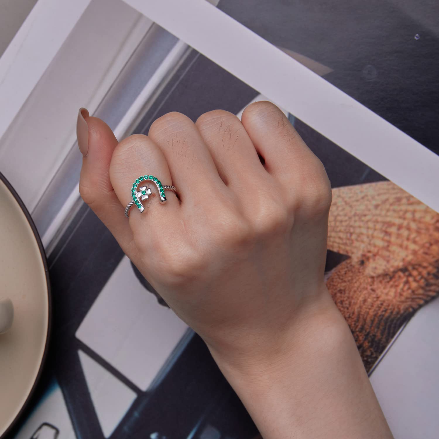 Anillo herradura la suerte mujeres y niñas, delicado anillo herradura damas incrustaciones circonita cúbica plata ley 925