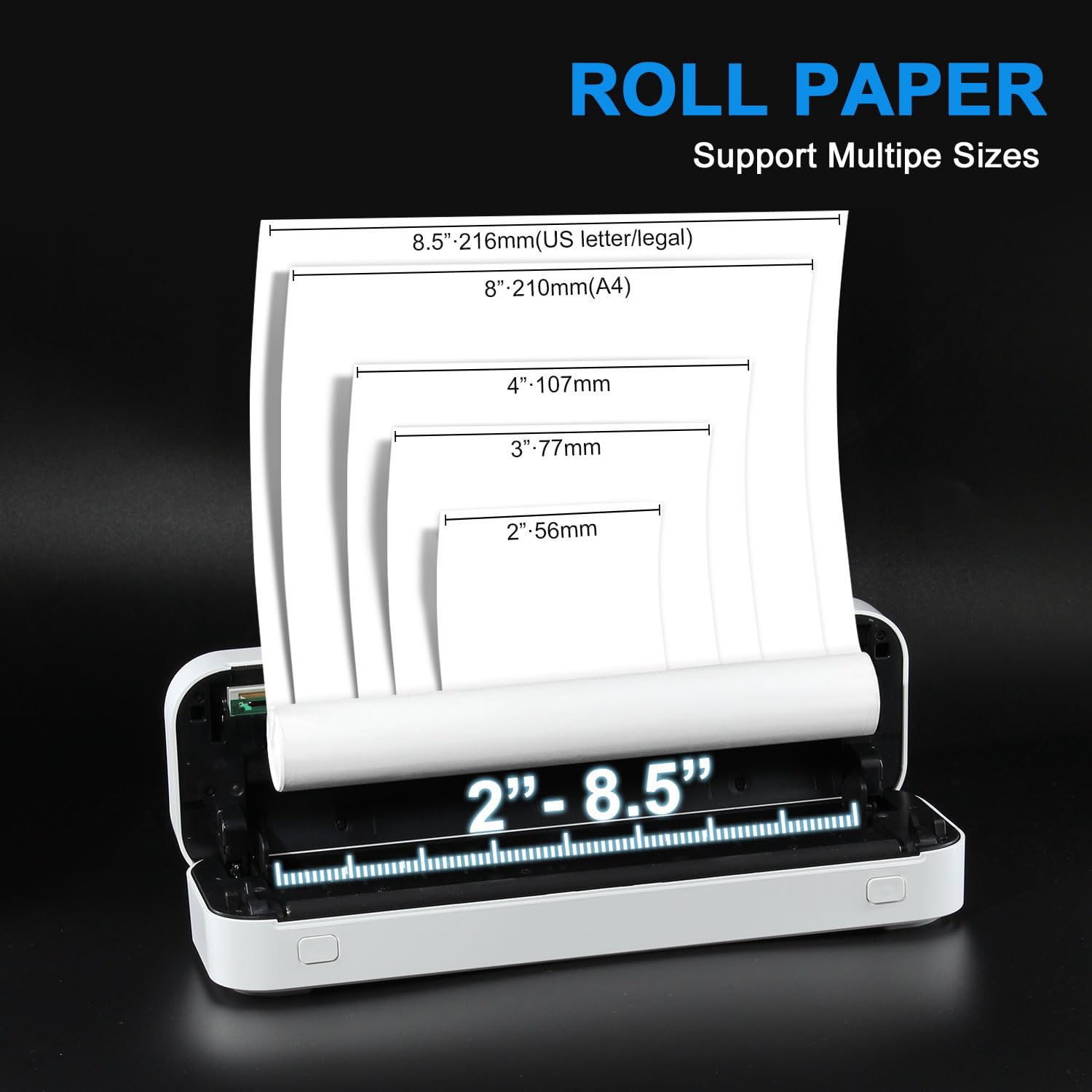 Impresora Portátil Inalámbrica, Impresora Térmica de Viaje, Impresión sin Tinta Bluetooth & USB Soporte de Impresora A4/A5 Papel Térmico, Compatible con Android & iOS Teléfono/Laptop White