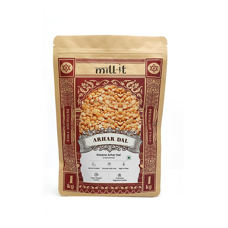 Mill-it Rozana Arhar Dal - 1kg (Pack of 2) | Toor dal | Pigeon Pea | Chemical and Pesticide Free unpolished pulses | Low Fat Non-GMO Beans | Ideal for Curries, Salads and Traditional Dishes.