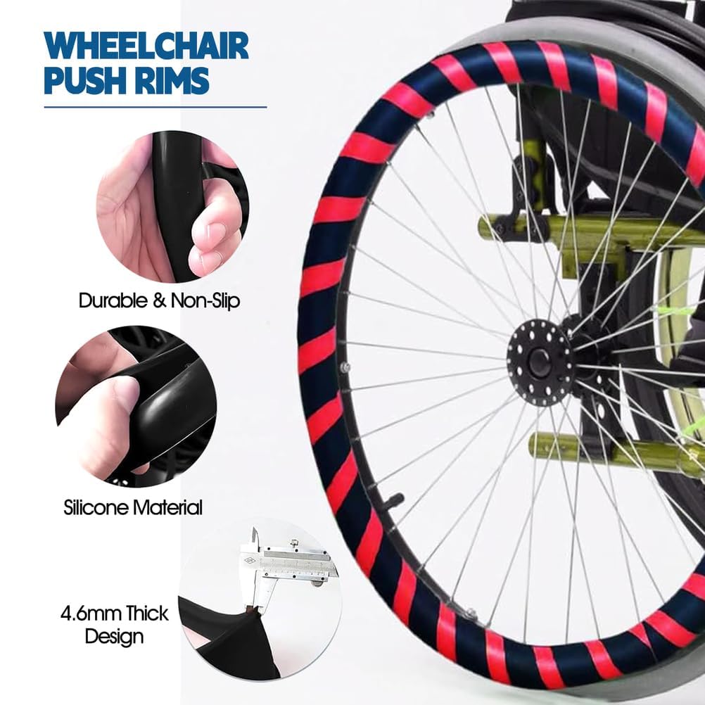 Fundas para Aros de Rueda de Silla de Ruedas, 1 par de Fundas de Silicona para Aros de Rueda de Silla de Ruedas de 20, 22 y 24 Pulgadas, Funda de Silicona para Empuje Manual, Resistente al d