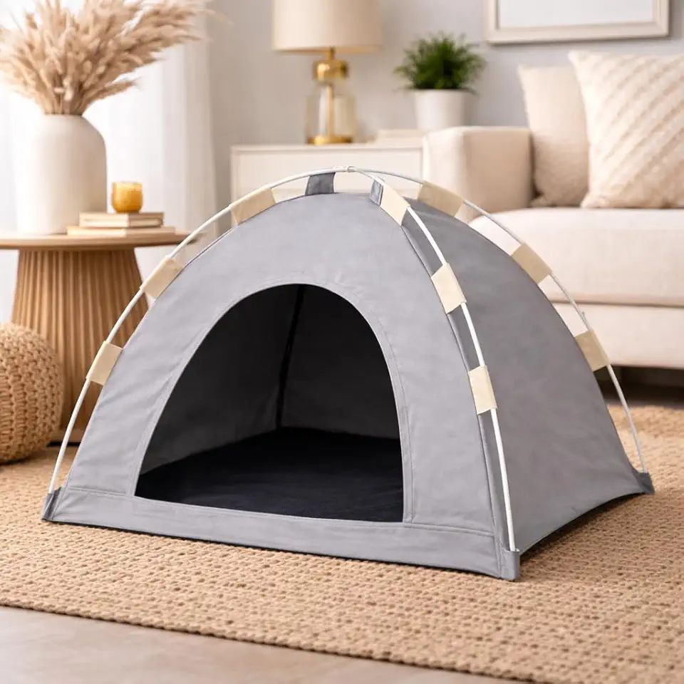 Tenda Cama Iglu Para Gatos E Cachorros Portátil Dobrável (Cinza claro)