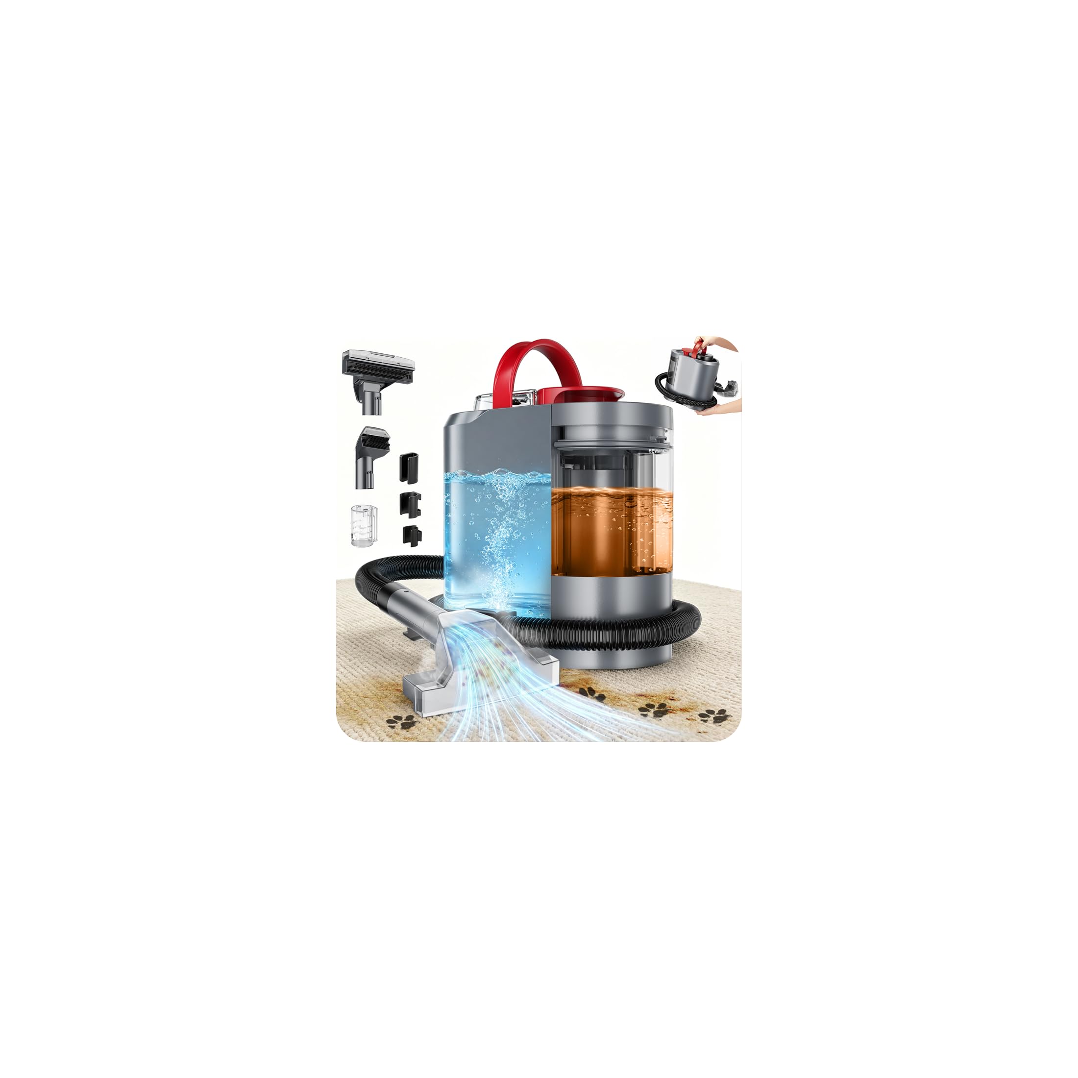 Nasssauger Polsterreiniger Gerät,600 W– 22 kPa Teppichreiniger Waschsauger,Tragbares Teppich-Reinigungsgerät mit Selbstreinigung und langem Schlauch für Sofas,Teppiche & Auto-Innenräume