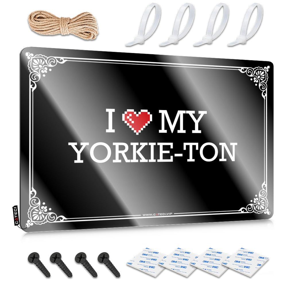 Fzfn Men's Colour Nice Matal Sign, Cave Decor Haves I Love My Yorkie-Ton | Farmhouse Checkout Decor(30X40cm)
